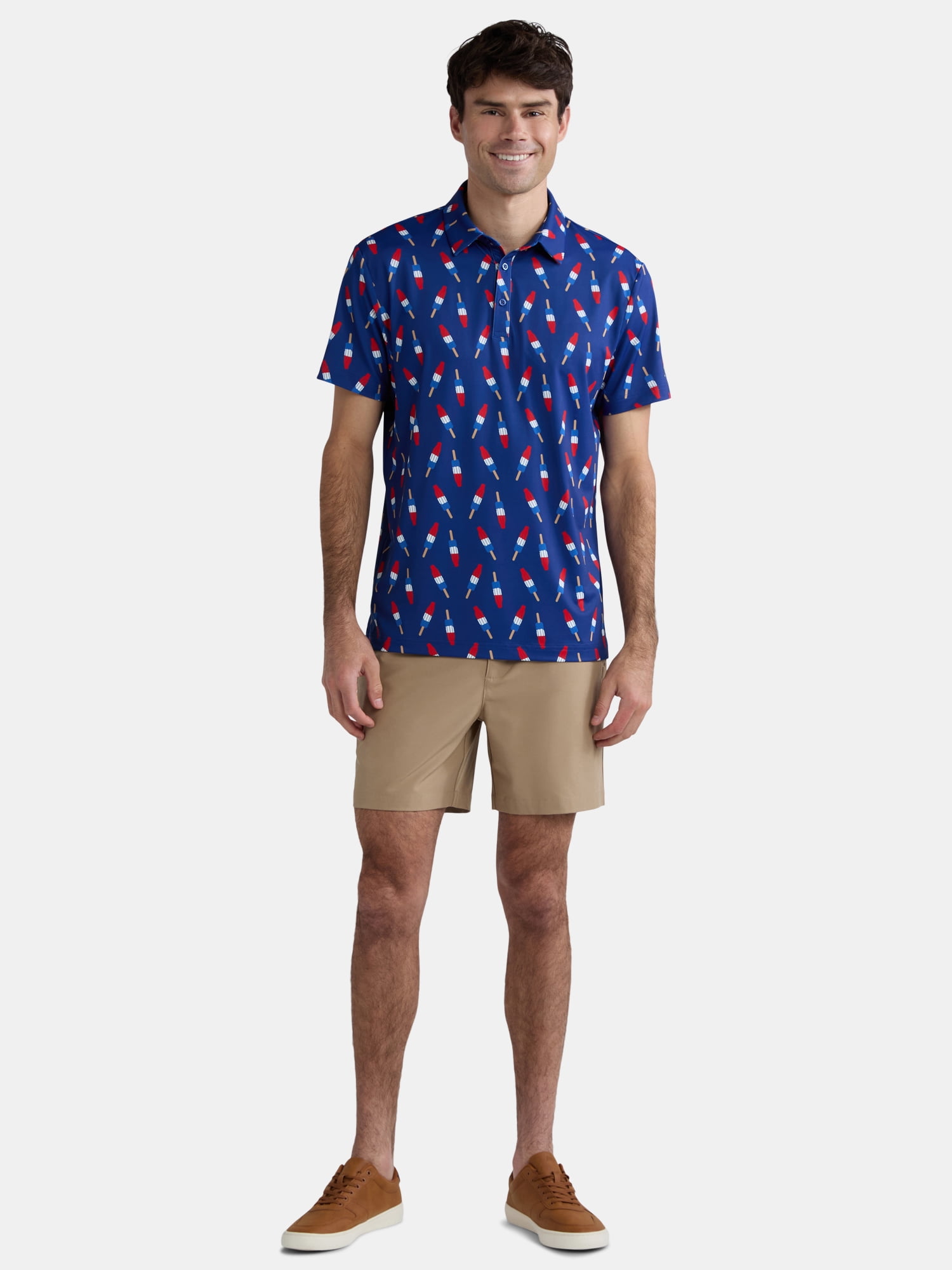 Birdie Bound Men's and Big & Tall Firecracker Popsicle Print America 250 Polo Top, Sizes XS-4XLT