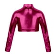 thumbnail image 4 of XIAOCHA Women Metallic Crop Top Long Sleeve Turtleneck Form Fitting Blouse Shiny Party Night Clubwear Tops, 4 of 7