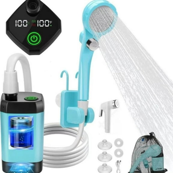 Portable Shower for Camping, 6000mAh Rechargeable Camping Shower with Fahrenheit Display, 4 Spray Modes, IPX7 Waterproof Outdoor Camp Pump for Hiking, Travel, Car, Pet