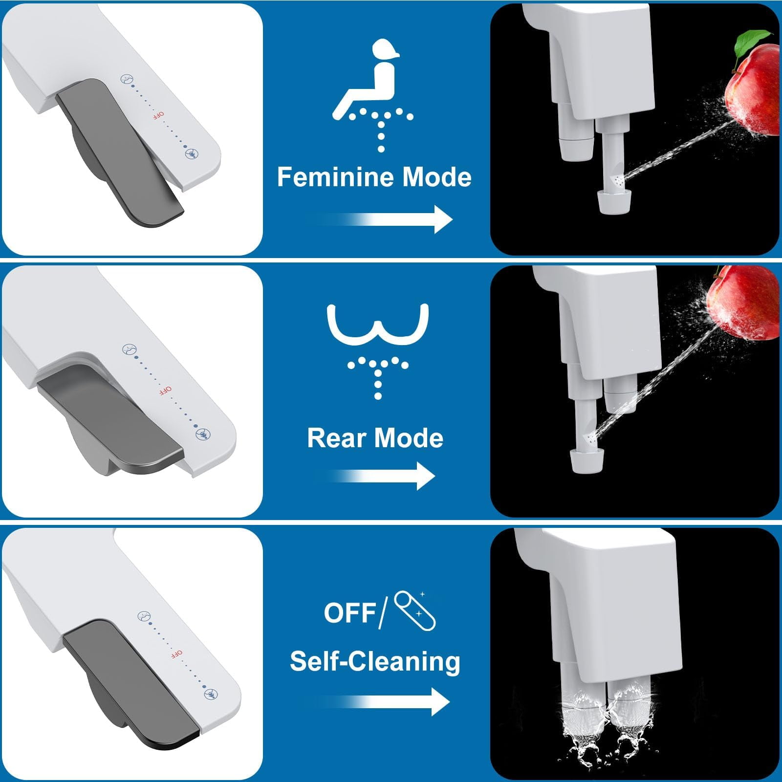 Bidet Attachment for Toilet – Dual Nozzle with Front & Rear Spray, Adjustable Water Pressure & Angle, Self-Clean, Retractable Nozzle, Brass T-Adapter, Easy Install – No Electricity Needed