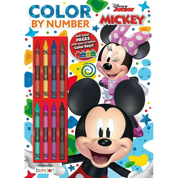 Disney Mickey & Minnie Mouse Color By Number 32 Page Coloring Book with 8 Crayons