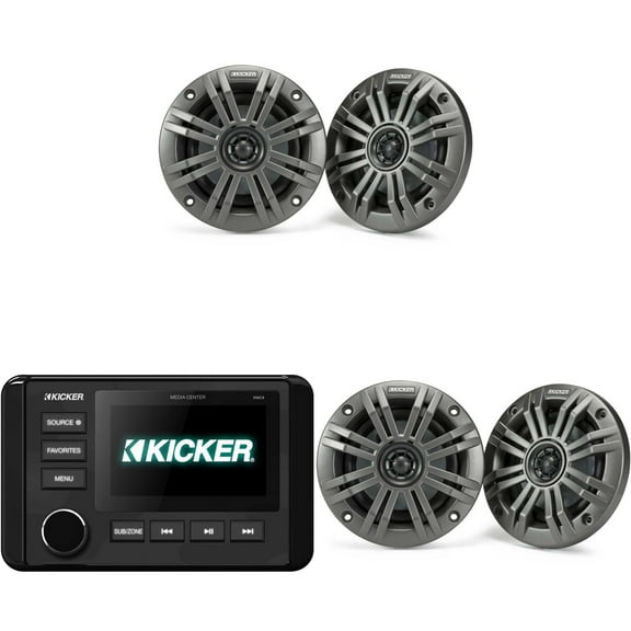 Kicker 46KMC4 Marine Gauge-Style Source & ( 2 Pair ) 45KM44 4" Marine Speakers bundle
