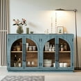 thumbnail image 2 of GZXS 60-Inch Large Sideboard Buffet with 4 Tempered Glass Doors, Adjustable Shelves, and Metal Linear Handles, Wooden Floor Storage Cabinet for Hallway, Kicthen, Bedroom, Living Room, Navy, 2 of 10