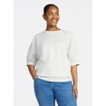 thumbnail image 2 of Time and Tru Women's Fleece Sweatshirt with Short Puff Sleeves, Sizes XS-XXXL, 2 of 6