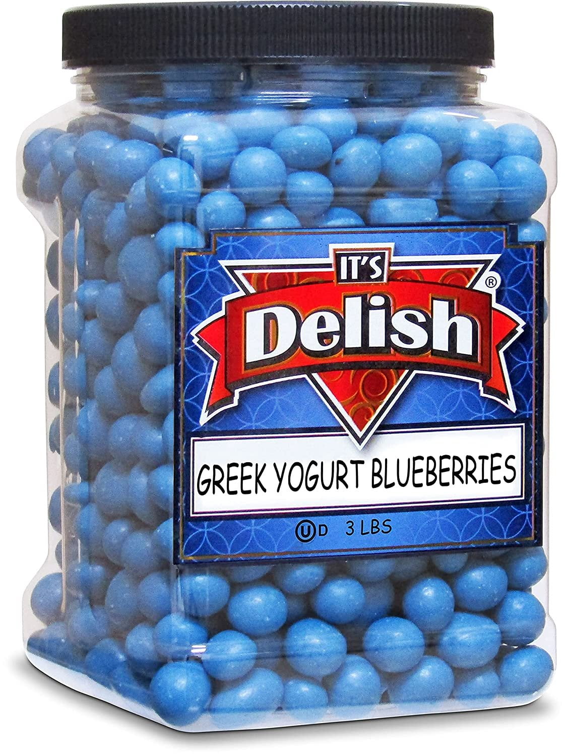 Greek Yogurt Covered Blueberries by It's Delish, 3 Lbs Jumbo Container  Scrumptious & Nutritious Yogurt Coated Dried Blueberries  Sweet Snacking and Bulk Party Treats  USA Made, Kosher Dairy