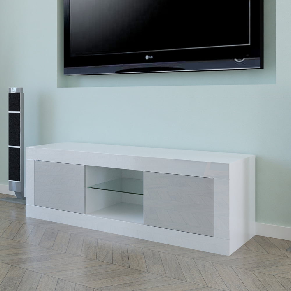 Modern Simplicity Tv Stand For Tvs Up To 50 Inch Tv Console With 2 Storage Cabinet For Living Room Home Media Entertainment Center For Media Cable Box Gaming Consoles Pure White Walmart Com