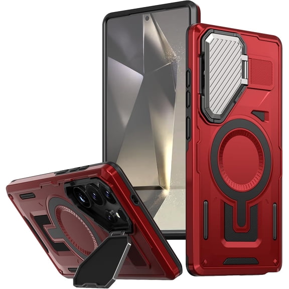 HCTian Magnetic Case for Galaxy S24 Ultra, Built-in Metal Camera Cover Stand,[Compatible with Mag-Safe] Shockproof Protective Cover Case for Samsung Galaxy S24 Ultra