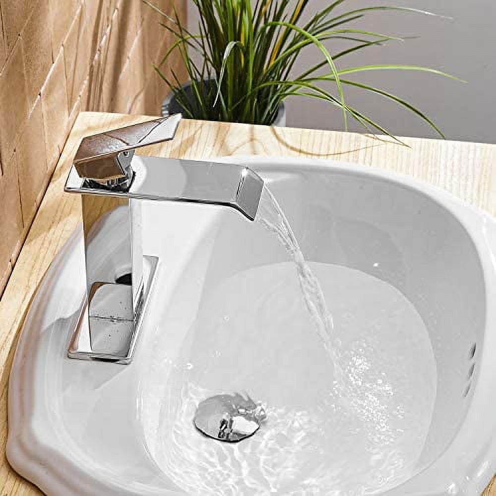 BWE Waterfall 1 Hole Single-Handle Low-Arc Bathroom Faucet in Polished Chrome