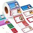 thumbnail image 1 of Christmas Gift Tags Stickers Roll, 250 Cartoon Themed Labels, Self-Adhesive Paper Tags with Glossy Finish, Single Use, Rectangle Shape, English Wording for Holiday Presents and Packages, 1 of 6