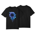 thumbnail image 6 of ZHISHIMINGJUN Plus Size Women's Top Oil Painting Style Brilliant Blue Sunflowers Ombre Round Neck Short Sleeve Cute Pattern Printed Black Soft Drape Tee, 6 of 6