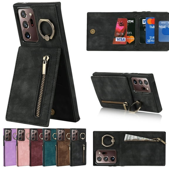 Dteck for Samsung Galaxy Note20 Ultra Case with Card Holder, RFID Blocking PU Leather Galaxy Note20 Ultra Wallet Case with Ring Kickstand, Magnetic Back Flip Case Note20 Ultra 5G Slim Cover,Black