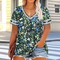 thumbnail image 4 of Plus Size Tops for Women Vintage Print T-Shirts Short Sleeve V Neck Shirts Summer Casual Loose Blouse Beach Vacation Outfits, 4 of 6