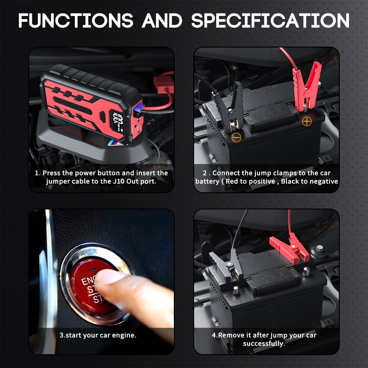 Portable Car Jump Starter, 4000A Peak 39800mAH Battery Jump Starter(for All Gas or Diesel Engine), 12V Auto Battery Booster w/ LCD Display&Indicator Jumper Cables, Portable Power Bank Charger&QC 3.0
