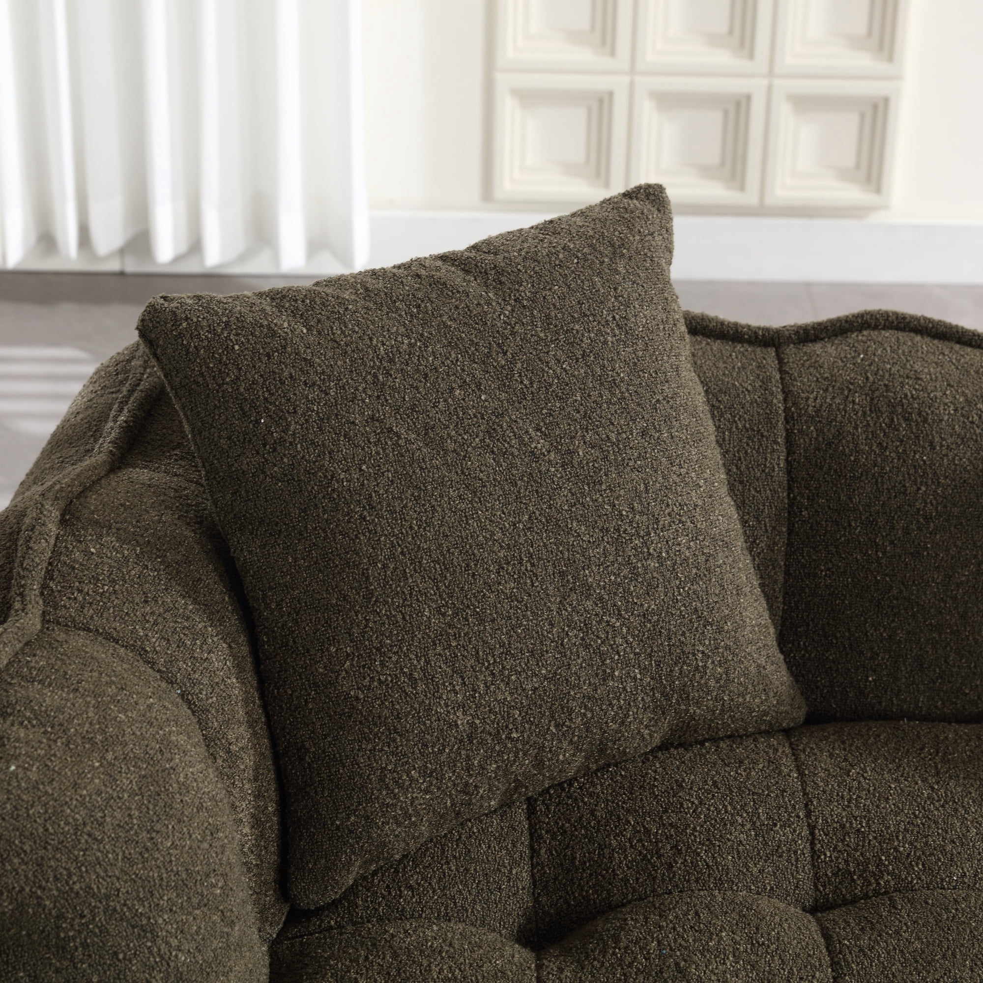 PORKISS Oversized Bean Bag Chair with 2 Pillows, Giant Large Loveseat Bean Bag Chair Couch for Adults Teens, Chenille Fabric Sofa, Olive Green