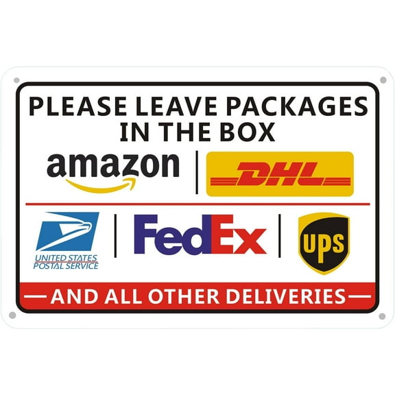 Please Leave Packages In the Box Sign 12 x 8 Inch, Aluminum Package Delivery Sign - Delivery Instructions Sign for Packages from Amazon, DHL, FedEx, USPS, UPS for Indoor Outdoor Home Business