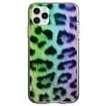 thumbnail image 1 of DistinctInk Clear Shockproof Hybrid Case for iPhone 13 (6.1" Screen) - TPU Bumper, Acrylic Back, Tempered Glass Screen Protector - Rainbow Leopard Cheetah Fur Print, 1 of 2