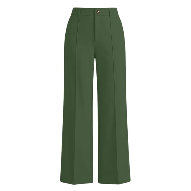 dark green dress pants women ClodeEU Women's High Waisted Wide Leg Pants,Casual Solid Color Trousers for Office Army Green,Women's Plus L Inexpensive Lace Wedding Dresses Regular 32 Ruby Rox Red Dress Straight leg Collection:Seaside Covers - Black
