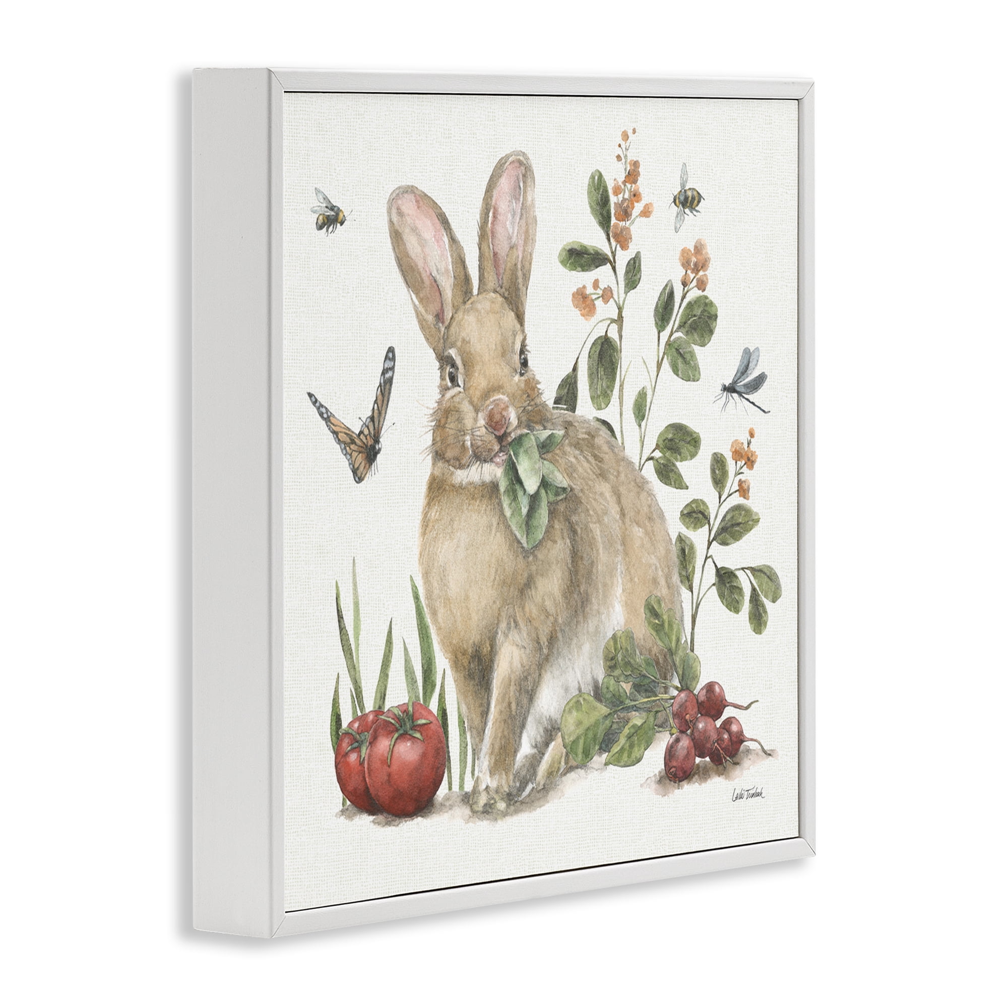 Stupell Industries Rabbit & Butterfly Garden Animals & Insects Painting White Framed Art Print Wall Art, 12 x 12