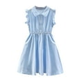 thumbnail image 4 of Riecok Girls' Summer Dresses Solid Color Flutter Sleeve Princess Dress Cute Elegant Tween Big Girls 8-14 Years Casual Party Sleeveless Lapel Collar Button Dress Blue 110, 4 of 5