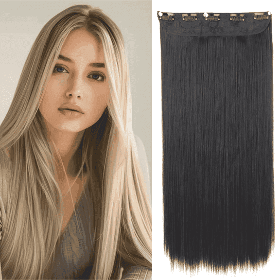 Morovan Elegant 30"(56cm) Longest Straight Natural Black 3/4 Full Head One Piece 5 Clips Clip in Hair Extensions