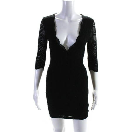 

Pre-owned|Nightcap Clothing Womens Stretch Lace V Neck Mini Sheath Dress Black Size 1