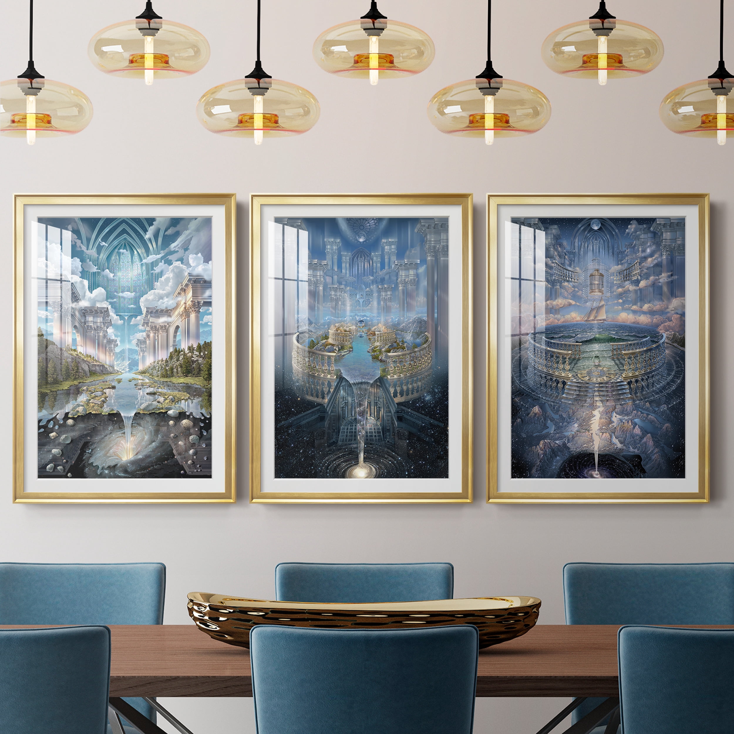 Genesis II Premium Framed Prints Set of 3 - Ready to Hang - 26.5 x 36.5 Each - Gold Frame
