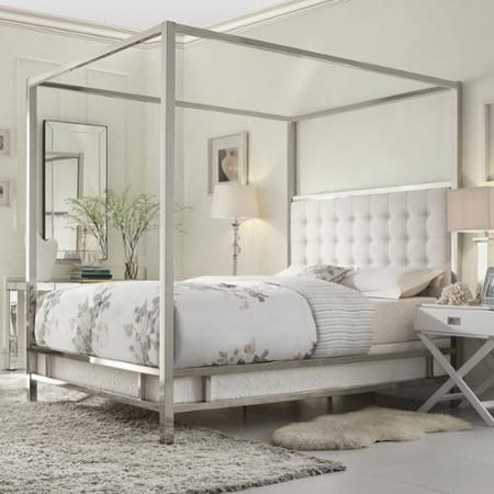 Inspire Q Solivita King Size Canopy Chrome Metal Poster Bed Inspire Q Solivita King Size Canopy Chrome Metal Poster Bed