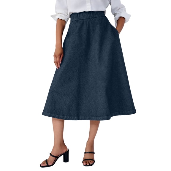 Jessica London Women's Plus Size Comfort Waist Stretch Denim Swing Skirt