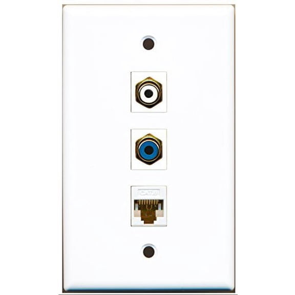 RiteAV - 1 Port RCA White and 1 Port RCA Blue and 1 Port Cat6 Ethernet White Wall Plate