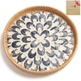 thumbnail image 2 of Tray with Mother of Pearl Inlay, Round Serving Tray with Wooden Base, Decorative Wicker Basket for Table Decor, Storage and Display of Jewelry Coffee Bread Food Fruit (Sapphire Blue) C101, 2 of 3