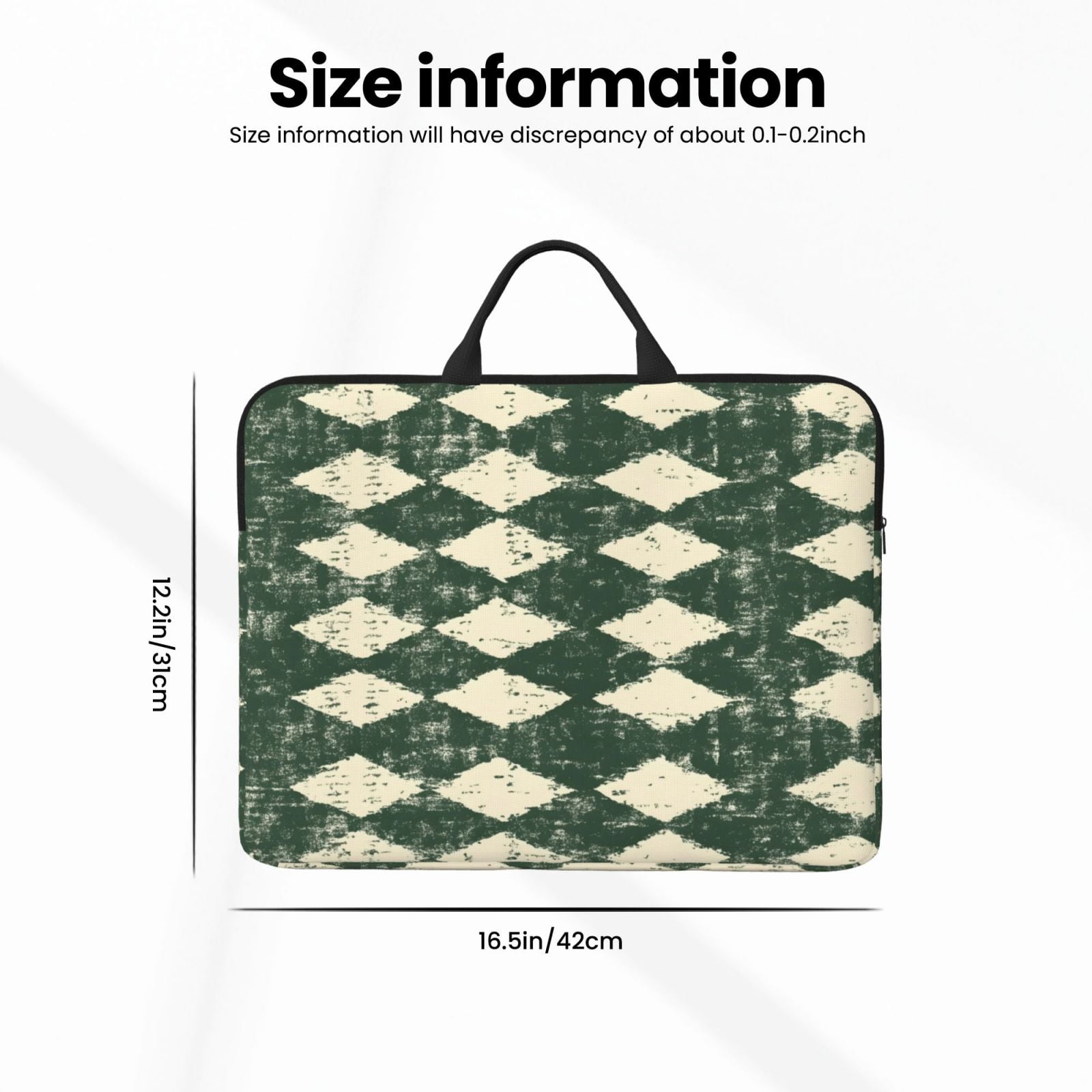 Laptop Sleeve Bag For Women Men 14inch Waterproof Durable Protective Computer Carrying Cover Handle Laptop Case Bag Green Houndstooth Vintage Texture Hand-Drawn Sketch_2