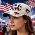 thumbnail image 3 of 250 Anniversary USA Hat - Distressed Denim Hat 1776–2026 Print Patriotic Baseball Cap with Adjustable Buckle,White, 3 of 4