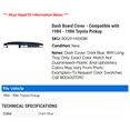 thumbnail image 2 of Dash Board Cover - Compatible with 1984 - 1986 Toyota Pickup 1985, 2 of 9