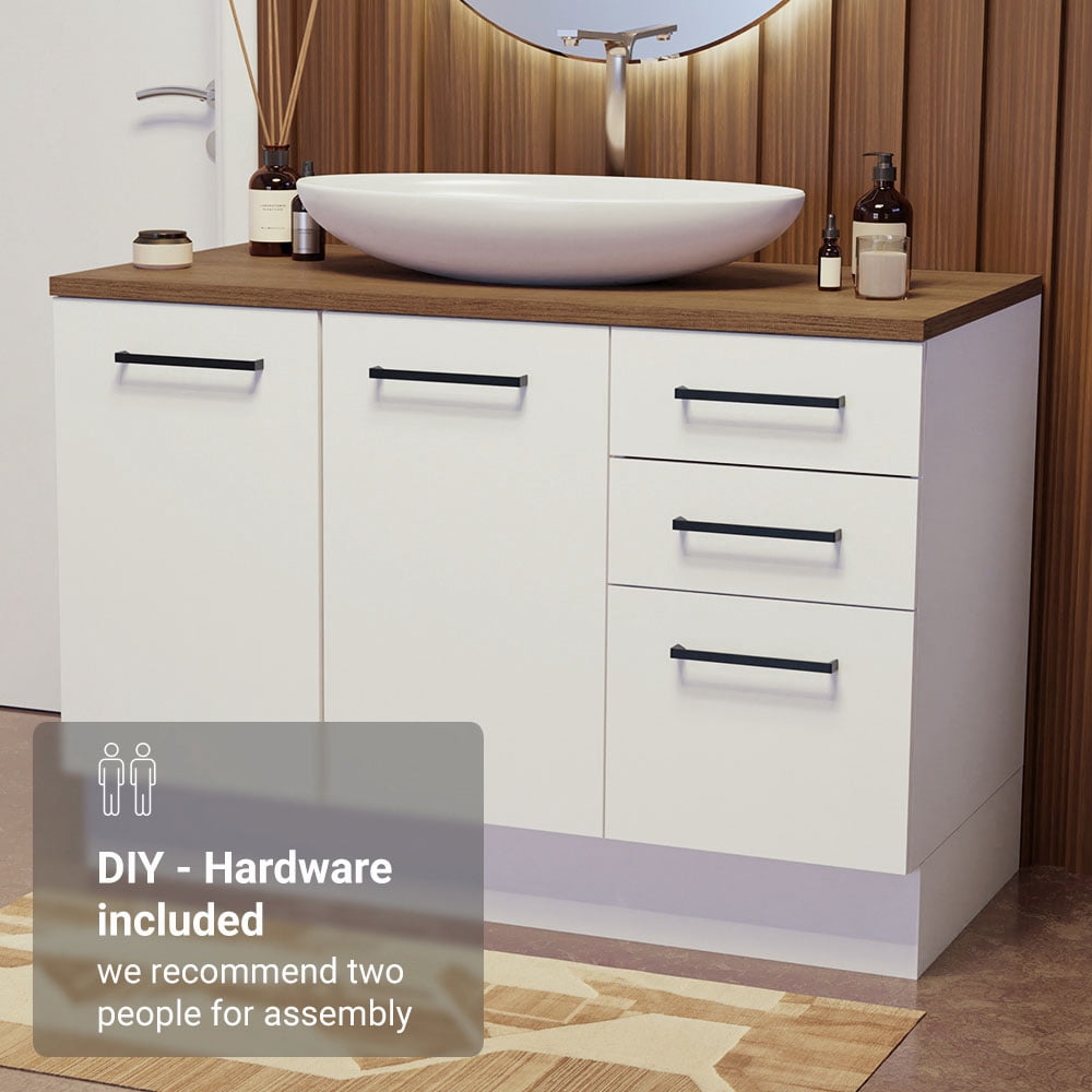 Madesa Bathroom Cabinet with 2 Doors and 3 Drawers Wooden Storage Unit for Toiletries, Towels, Ideal for Bathroom Organization and Decluttering – White