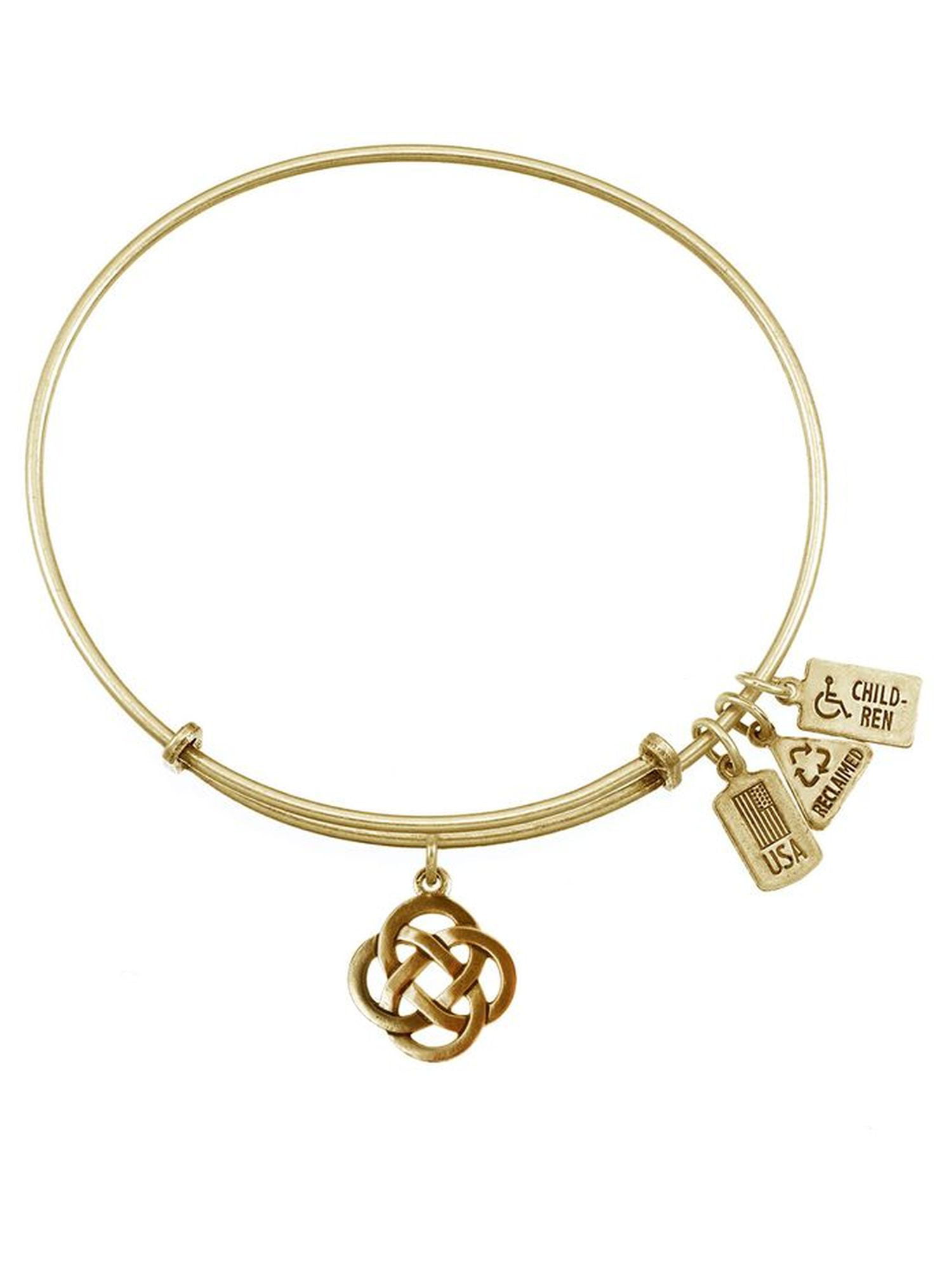 Jewels By Lux Expandable Bangle in Yellow Tone Brass with Claddagh Love and Friendship Symbol