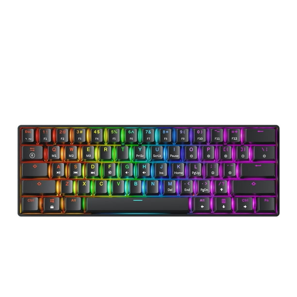 Teclado mecánico para juegos GK61 - 61 teclas multicolor RGB iluminado LED retroiluminado con cable programable para PC/Mac Gamer (Gateron óptico amarillo negro)