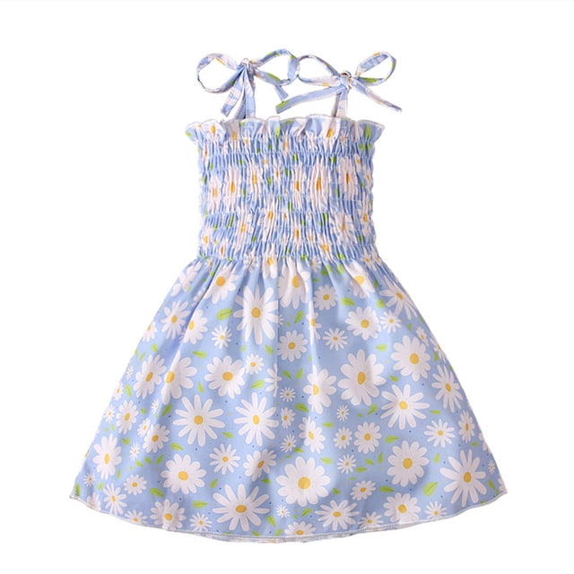 Qudderr Robe à Bretelles Spaghetti pour Bébé Fille, Dos Nu, Sans Manches, d'Été, Décontractée, Robe Soleil, Tout-Petit, Ligne A, Imprimée, en Coton, pour 1-5 Ans