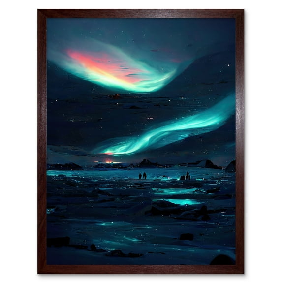 Northern Lights Aurora Borealis Iceland Painting Sky Skies Art Print Framed Poster Wall Decor 12x16 inch
