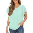 thumbnail image 3 of Kixjoy V Neck Tops for Women Trendy Fashion Puff Sleeve Shirts Tunic Lightweight Basic Shirts Casual Summer Womens Tops, Light Green M, 3 of 4