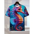 thumbnail image 3 of Men's 3D digital printed polyester T-shirt, bright cartoon seahorse print, summer breathable short-sleeved T-shirt, eye-catching underwater ocean theme top, casual and lightweight clothing, 3 of 5