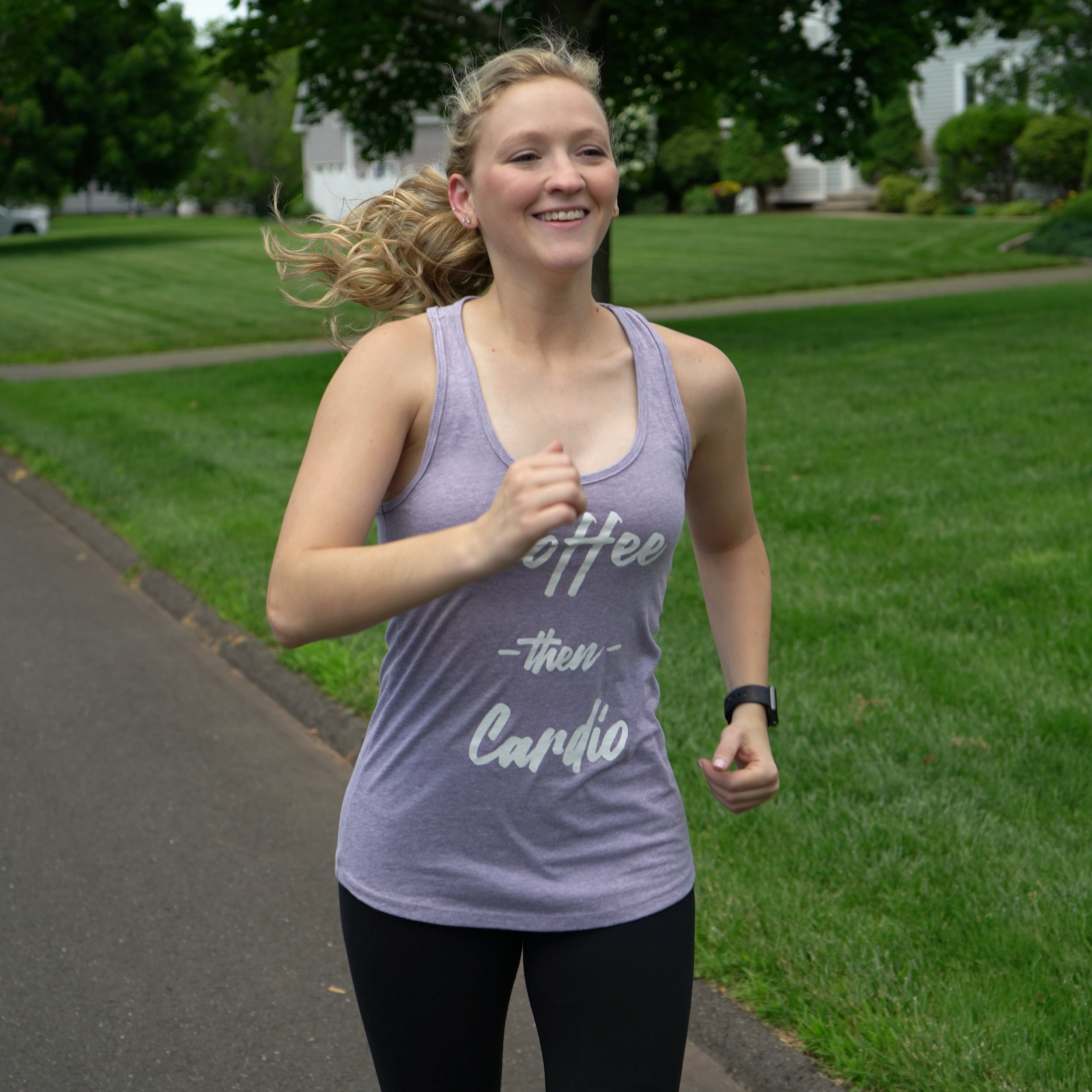 Simply Threads Women's Active Coffee then Cardio Graphic Racerback Tank Top