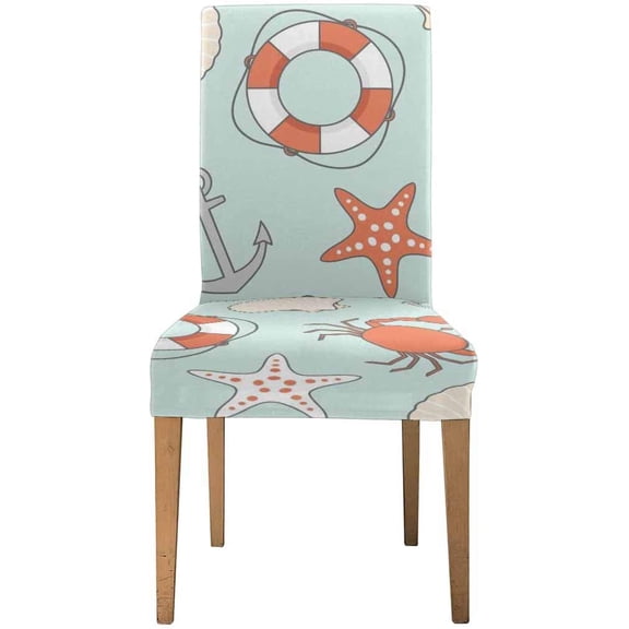 FMSHPON Sea Beach Lifebuoy Anchor Shell Starfish Crab Stretch Chair Cover Protector Seat Slipcover for Dining Room Hotel Wedding Party Set of 1