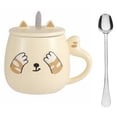thumbnail image 1 of Taza para café Kawaii Gato con Tapa y Cuchara HappyWare beige 400 ml, 1 of 4