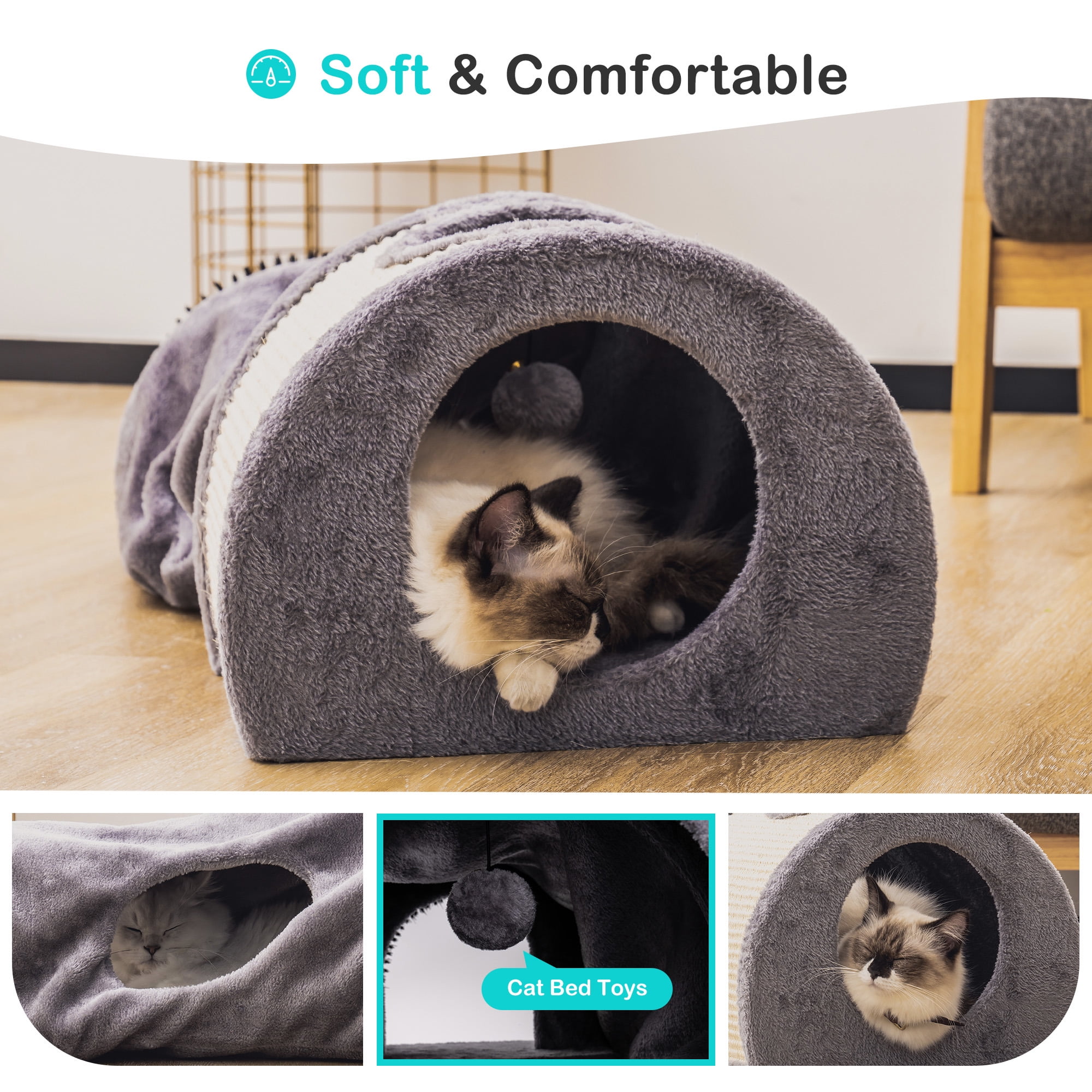 Pefilos Collapsible Cat Tunnel Sisal Scratching Bed with Plush Balls for Pet House Grey Pefilos Collapsible Cat Tunnel Sisal Scratching Bed with Plush Balls for Pet House Grey