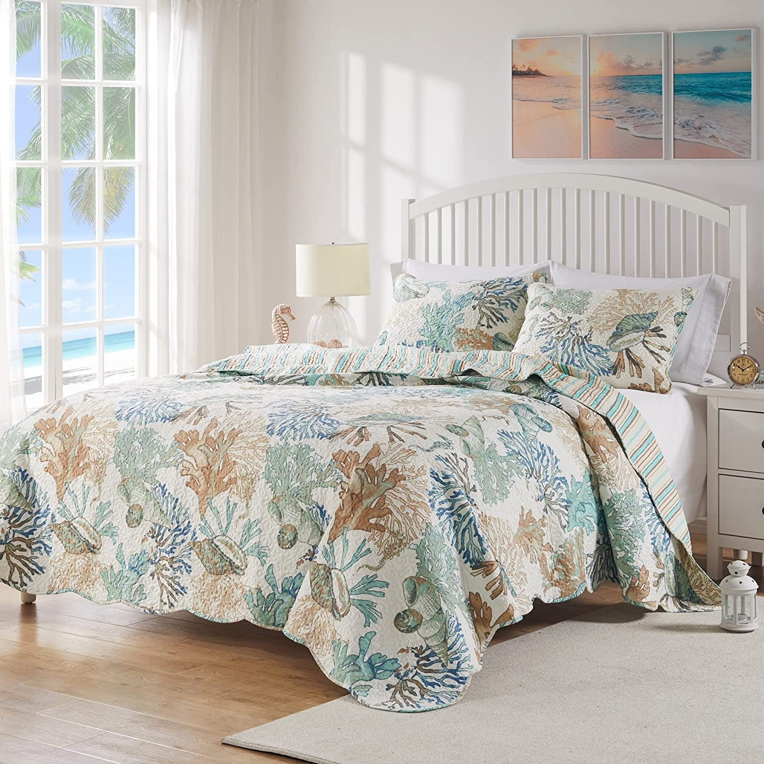 Barefoot Bungalow Atlantis Coastal Quilt Set, Jade, 3-Piece Full/Queen
