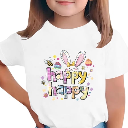 Auroural Girls Short Sleeve Shirts Size 8-10 Short Sleeve Shirts for Girls Children S Easter Printed Rabbit Printed Tshirt Easter Shirt Short Sleeved T-Shirt Short Sleeved Casual Versatile for Kids