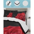 thumbnail image 4 of Quilts Twin-XL Size Bedding Set, Red Rose Lightweight Quilted Comforter, Abstract Spring Flowers Vintage Black Soft Reversible Bedspread Coverlet with Pillow Covers for All Season, 68" x 98", 4 of 7