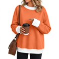 thumbnail image 2 of Women Crewneck Colorblock Sweatshirts Long Sleeve Loose Fit Fall Pullover Teacher Outfits,Faux Layered,Drop Shoulder,Cowboy,Chic Oversized Clothes,Warm Soft,Cozy,Tunic Shirts Fashion Tops Orange, 2 of 6