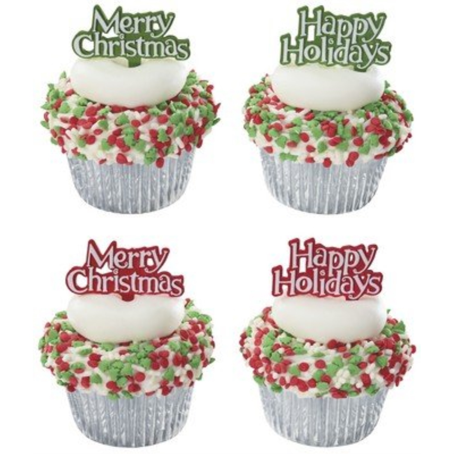 merry christmas happy holidays cupcake picks 24 pc