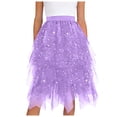 thumbnail image 6 of GEWSEY Tulle Skirts for Women, Puffy Skirt Asymmetrical Midi Length Ruffled Tutu Layered Mesh Fairy Skirt (Purple, M), 6 of 8